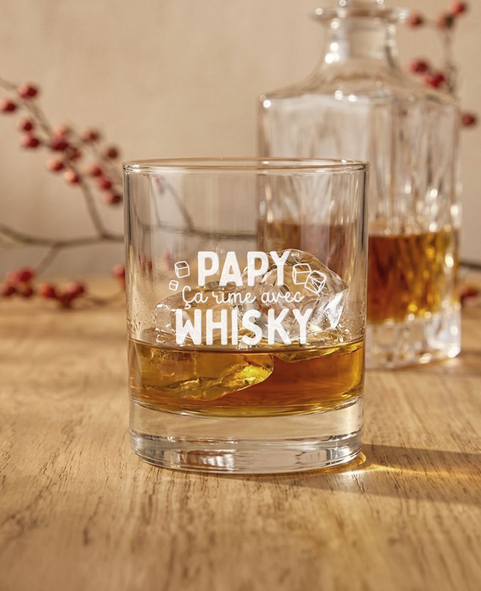 Verre à whisky Papy ça rime avec Whisky - Apéro, Mariage