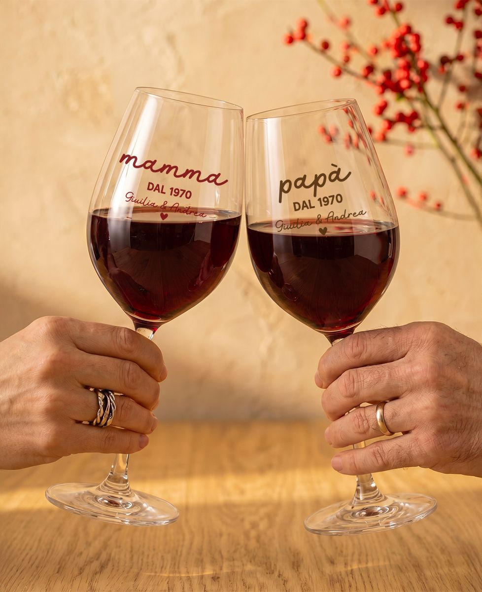 Box Bicchieri da vino mamma e papà con i nomi dei bambini - Regali per papà, Regali per la mamma