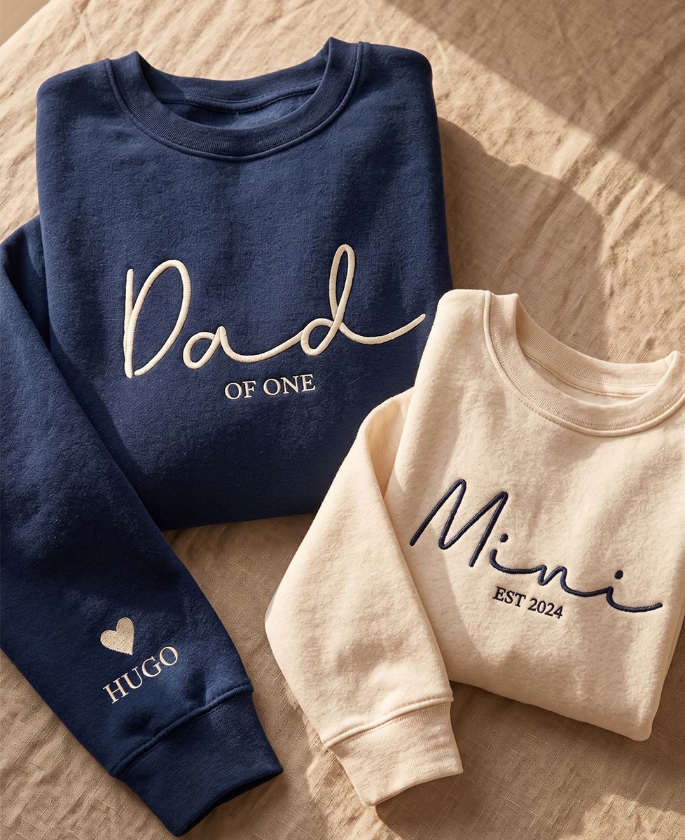 Coffret Duo Sweatshirts Dad of et prénoms brodés /Mini et date brodé - Cadeaux Papa