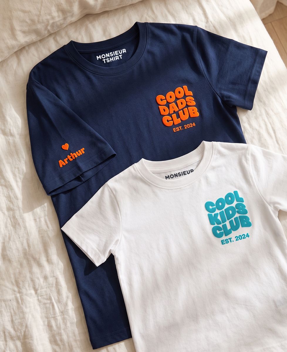 Coffret Duo Cool Dads club/Cool Kids club avec date personnalisé (Effet velours) - Cadeaux Papa
