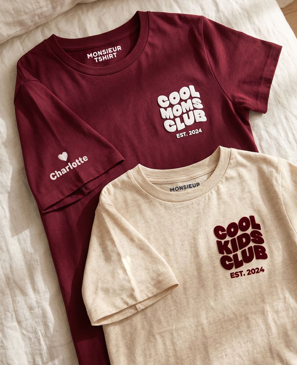 Coffret Duo Cool Moms club/Cool Kids club avec date personnalisé (Effet velours) - Cadeaux Maman