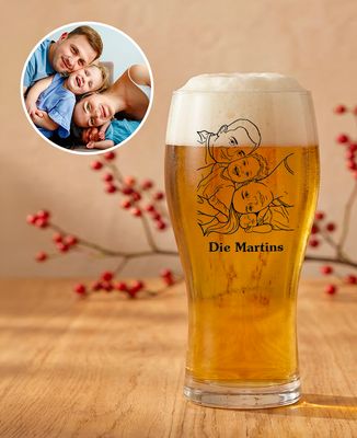 Bierglas Foto Line Art und persönlicher Text - Papa-Geschenke, Geschenke Mama, Aperitif, Werdende Mutter/Vater, Hochzeit