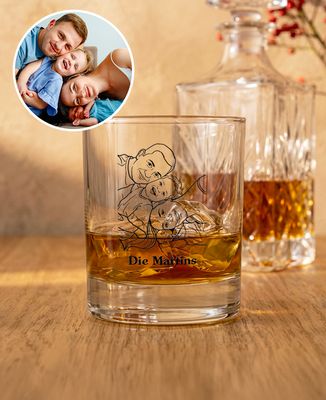 Whiskyglas Foto Line Art und persönlicher Text - Papa-Geschenke, Geschenke Mama, Aperitif, Werdende Mutter/Vater, Hochzeit