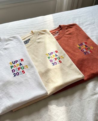 T-shirt homme Super papa depuis année multicolore brodé - Cadeaux Papa