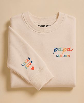 Sweatshirt Mann Papa von Vornamen seit Datum und Vornamen auf dem Ärmel mehrfarbig - Papa-Geschenke