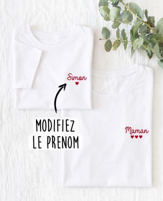T-shirt bébé Prénom enfant et coeur brodé personnalisé