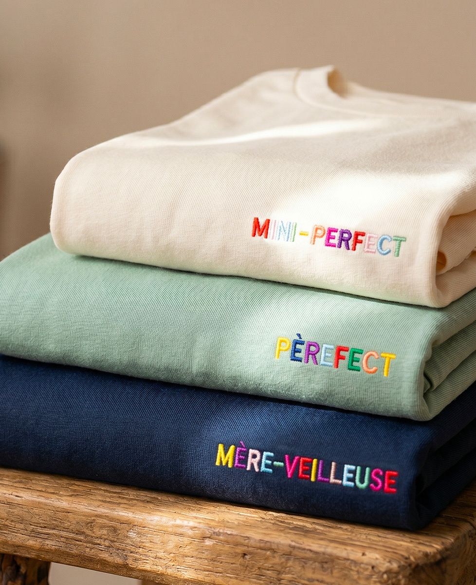 Coffret Trio t-shirts - Mère-veilleuse + Pèrefect + Mini Perfect - Cadeaux Papa, Cadeaux Maman