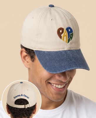 Casquette Papa en forme de coeur multicolore et prénoms brodés - Cadeaux Papa
