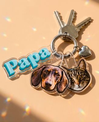 Sleutelhanger met papa en dierengezicht