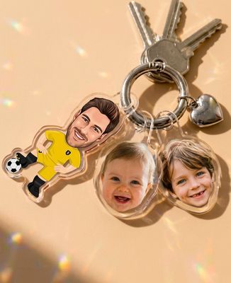 Sleutelhanger Voetballer op maat en gezicht van de kinderen - Sport, Geschenken voor papa, Voetbal