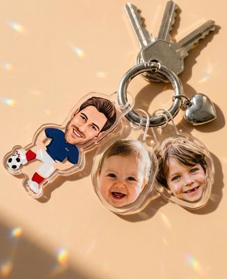 Porte-clés Footballeur personnalisé et visage des enfants - Sport, Cadeaux Papa, Football