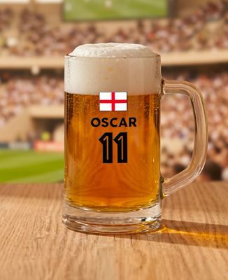Beer mug Last name, first name, and customizable flag - Sport, Gifts for Dad, Aperitif, Soccer