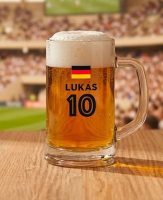 Bierkrug Nachname, Vorname und individuell anpassbare Flagge - Sport, Papa-Geschenke, Aperitif, Fußball