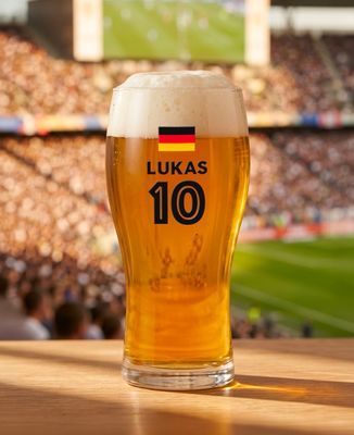 Bierglas Nachname, Vorname und individuell anpassbare Flagge - Sport, Papa-Geschenke, Aperitif, Fußball, Hochzeit