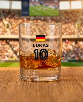 Whiskyglas Nachname, Vorname und individuell anpassbare Flagge - Sport, Papa-Geschenke, Aperitif, Fußball, Hochzeit