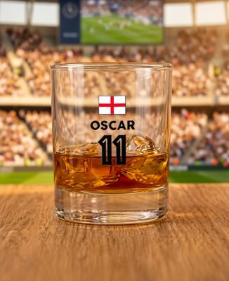 Whisky glass Last name, first name, and customizable flag - Sport, Gifts for Dad, Aperitif, Soccer, Wedding