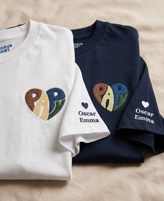 Papy en forme de coeur multicolore et prénoms brodés