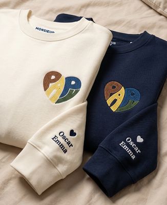 Sweatshirt homme Papy en forme de coeur multicolore et prénoms brodés - Cadeaux Papy