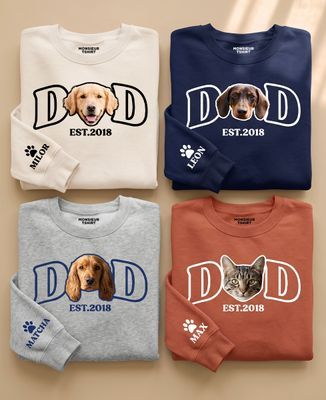Sweatshirt Mann Illustriertes Tier mit Vornamen und Pfoten auf dem Ärmel - Papa-Geschenke, Tiere