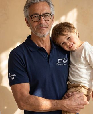 Polo homme Grand père-fect depuis date brodé et prénoms sur la manche - Cadeaux Papy