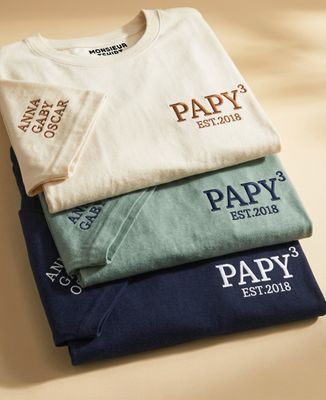 T-shirt homme Papy exposant et prénoms personnalisés sur la manche - Cadeaux Papy