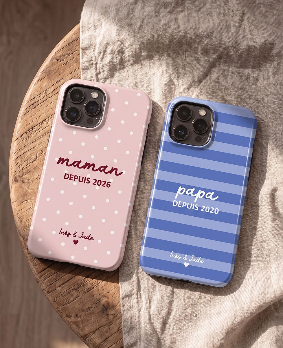 Coffret Duo de coques Maman/Papa depuis date et prénoms des enfants - Cadeaux Papa, Cadeaux Maman