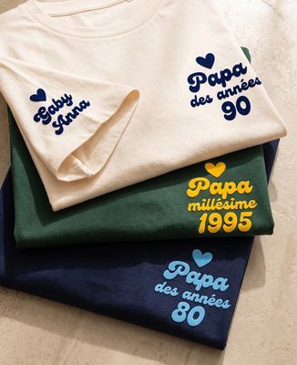 T-shirt homme Papa des années personnalisées (effet velours) - Cadeaux Papa