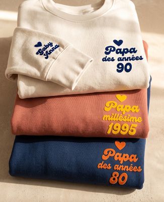 Sweatshirt homme Papa des années personnalisées (effet velours) - Cadeaux Papa