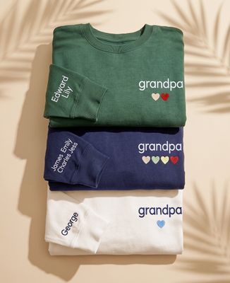 Men's sweatshirt Grandpa shirt with hearts embroidered by a child and first names on the sleeve - Papy's gift