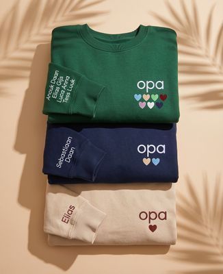 Sweatshirt Mann Opa mit von Kindern gestickten Herzen und Vornamen auf dem Ärmel - Geschenk Opa