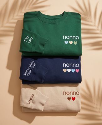 Felpa uomo Nonno con cuori ricamati dai bambini e nomi sulle maniche - Regali per il nonno