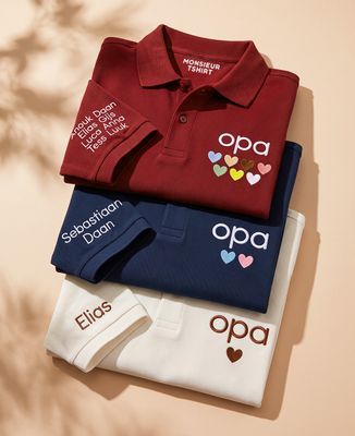 Mannen polo Opa met door kinderen geborduurde hartjes en voornamen op de mouw - Opa's geschenk