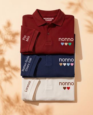 Polo da uomo Nonno con cuori ricamati dai bambini e nomi sulle maniche - Regali per il nonno