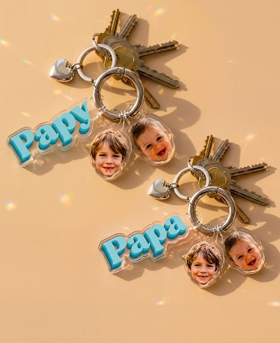 Coffret Duo Porte-clés Papy / Papa et visage des enfants - Cadeaux Papa, Cadeaux Papy