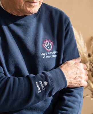 Sweatshirt homme Papy Empreintes et prénoms des petits enfants brodé - Cadeaux Papy