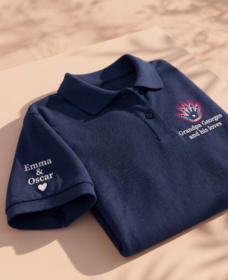 Men's polo shirt Grandpa: Embroidered Footprints and First Names of the Grandchildren - Papy's gift