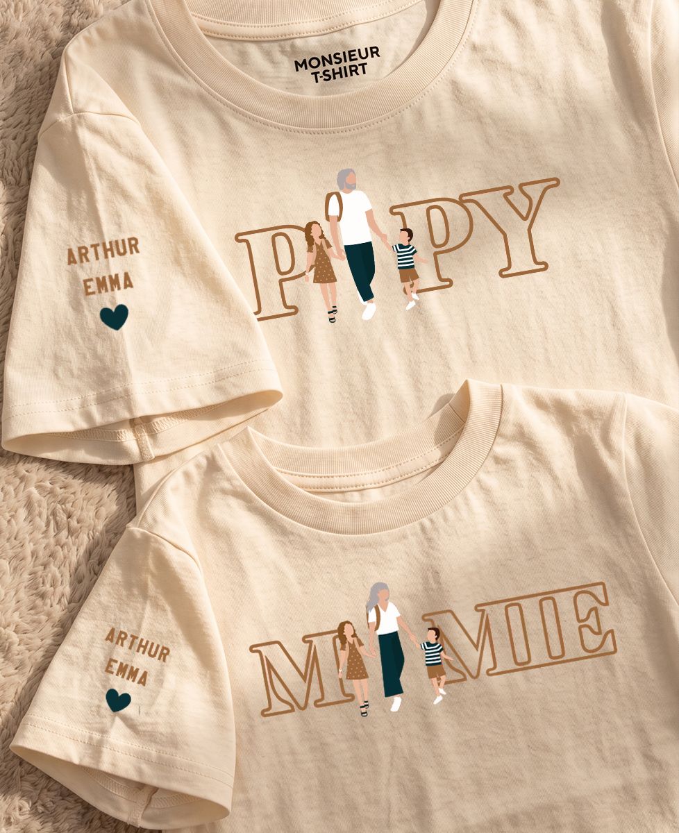 Coffret Duo Papy / Mamie illustré et prénoms sur la manche - Cadeaux Papy, Cadeaux Mamie