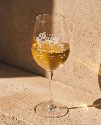 Verre à vin Papy et ses petits coeurs gravé - Apéro, Cadeaux Papy, Mariage