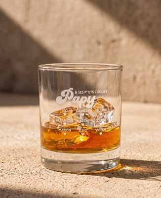 Verre à whisky Papy et ses petits coeurs gravé - Apéro, Cadeaux Papy, Mariage