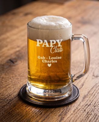 Chope de bière Papy club et prénoms personnalisés gravé - Apéro, Cadeaux Papy