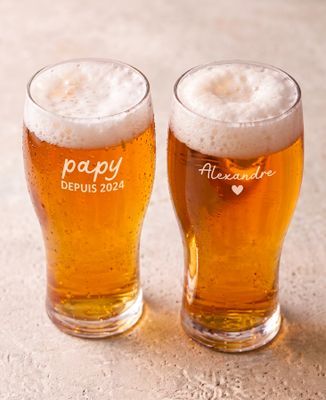 Verre à bière Papy depuis date et prénoms au verso - Apéro, Cadeaux Papy, Mariage