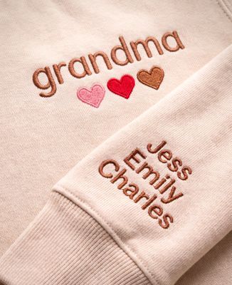 Women's sweatshirt Grandma's shirt with hearts embroidered by the children and their first names on the sleeve - Grandma's gifts