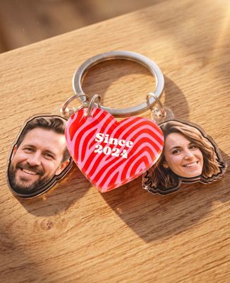 Key ring Heart and two personalized faces - Couple gifts, Wedding, Woman Couple Gifts, Gifts for Couples