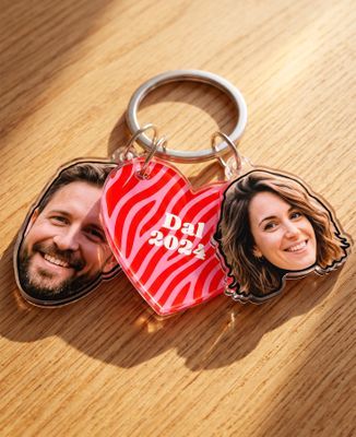 Portachiavi Cuore e due volti personalizzati - Regali per coppie, Matrimonio, Regali per le coppie, Regali per le coppie