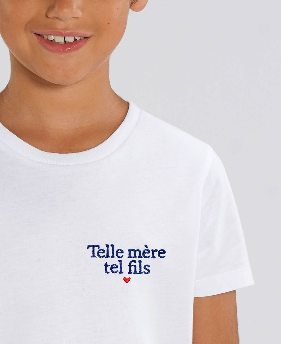 T-shirt enfant Telle mère tel fils (brodé) - Cadeaux Maman, Cadeaux Couple, Duo assortis