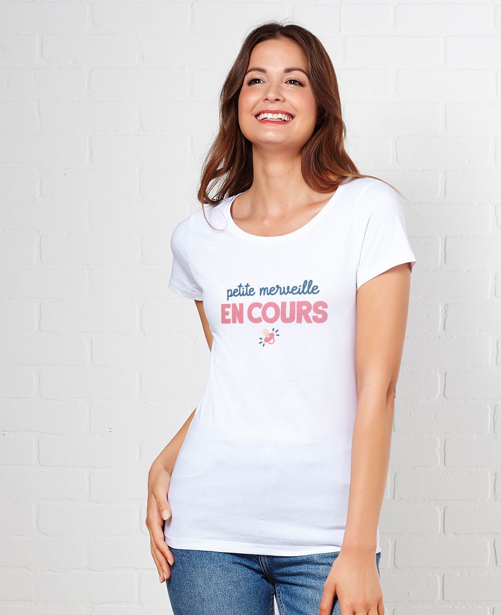 T-shirt femme Petite merveille en cours - Cadeaux Maman, Future Maman