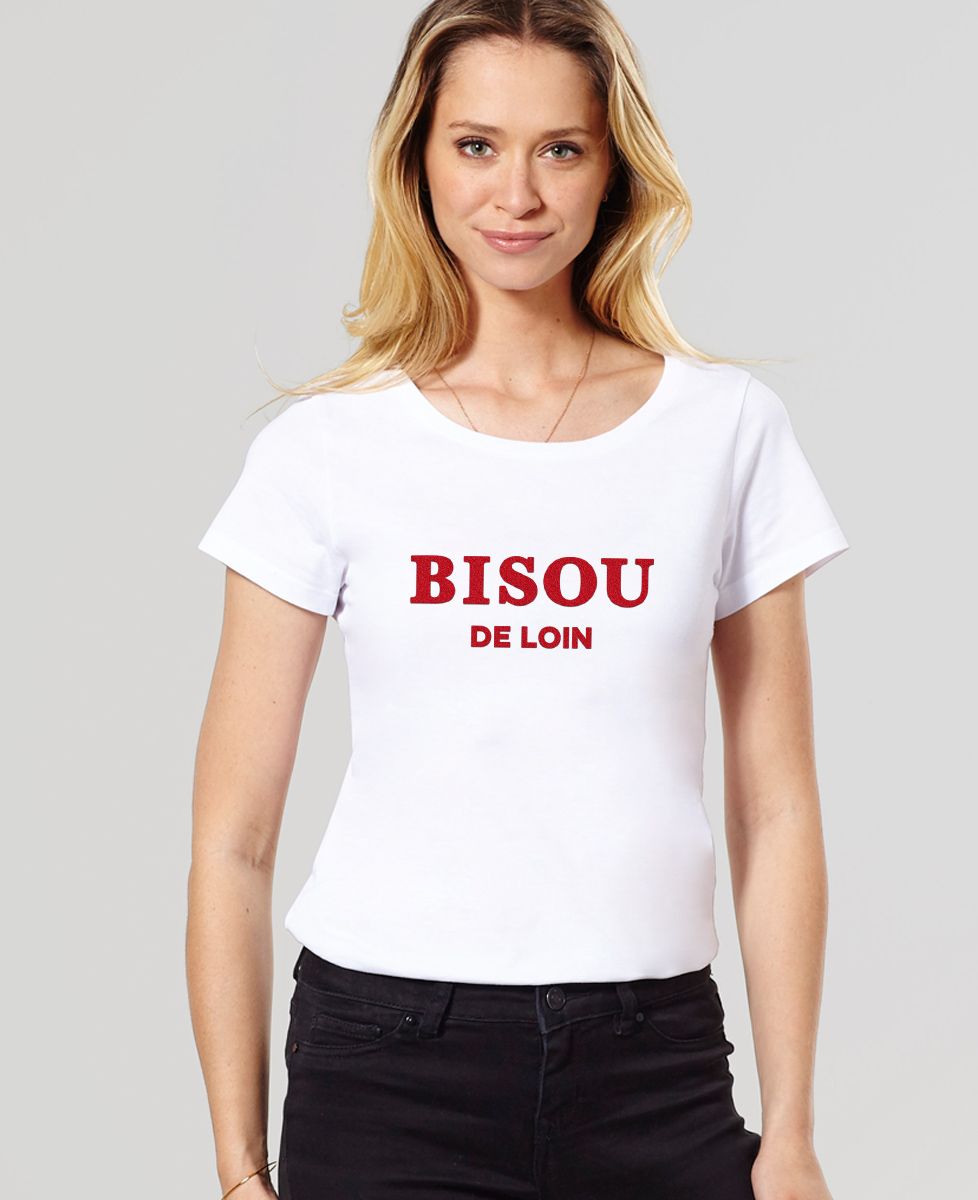 T-shirt femme Bisou de loin (effet velours)