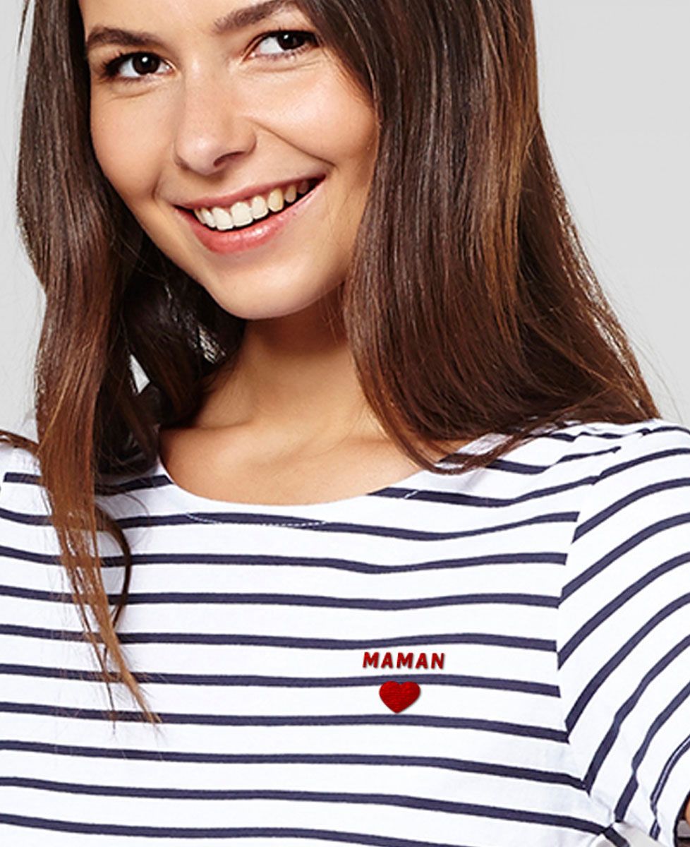 T-shirt femme Maman Coeur (brodé) - Cadeaux Maman