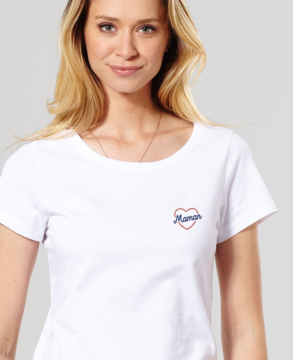 T-shirt femme Maman coeur II (brodé) - Cadeaux Maman