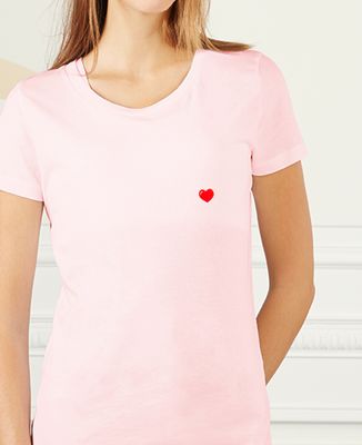 TOM TAILOR Maglietta Basic Donna Con Ricamo A Cuore - Maniche Corte, Vestibilità Comoda